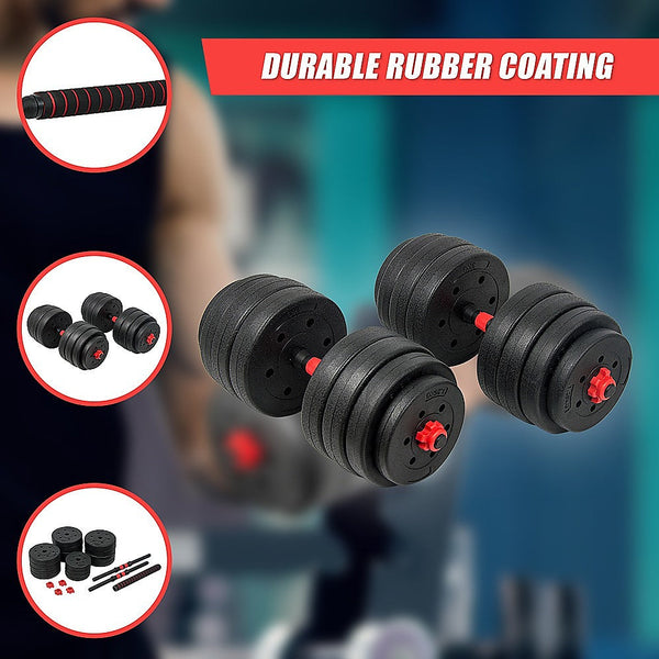 40Kg Rubber Dumbbell Set Barbell Home Gym Exercise Weights Dumbbells
