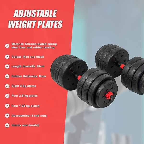 40Kg Rubber Dumbbell Set Barbell Home Gym Exercise Weights Dumbbells