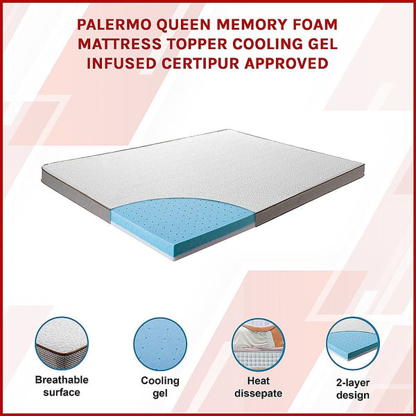 Palermo Queen Memory Foam Mattress Topper Cooling Gel Infused Certipur Mattress Toppers & Protectors