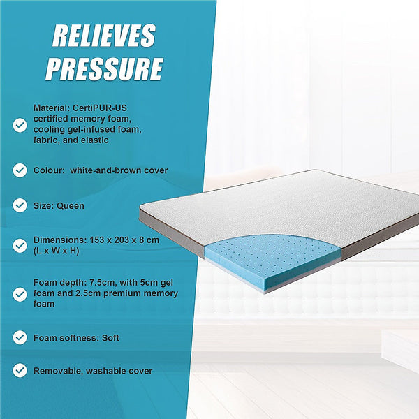 Palermo Queen Memory Foam Mattress Topper Cooling Gel Infused Certipur Mattress Toppers & Protectors