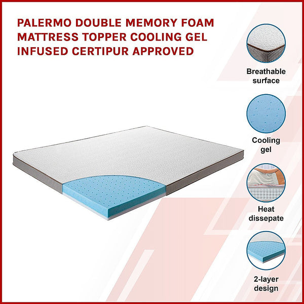 Palermo Double Memory Foam Mattress Topper Cooling Gel Infused Certipur Mattress Toppers & Protectors