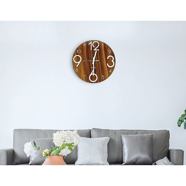 Glow In Dark Wall Clock Luminous Quartz Quiet Wooden Home Decor 30Cm Wall Clocks