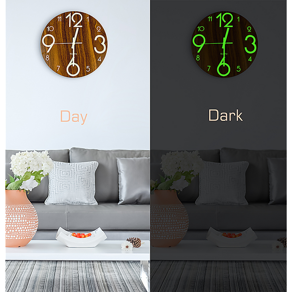 Glow In Dark Wall Clock Luminous Quartz Quiet Wooden Home Decor 30Cm Wall Clocks