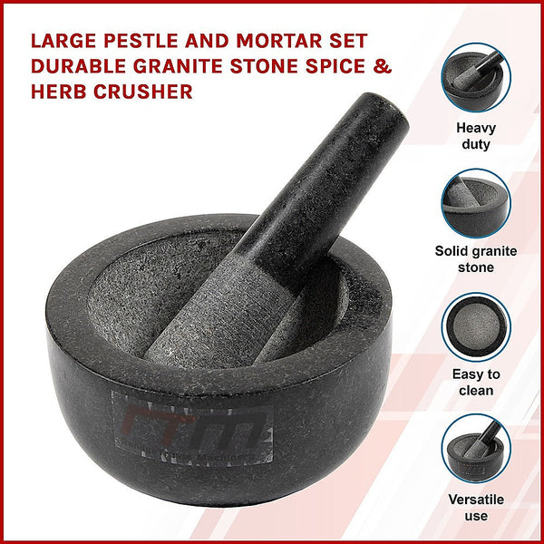 Randy & Travis Machinery Large Pestle And Mortar Set Durable Granite Stone Spice Herb Crusher Mortar & Pestles