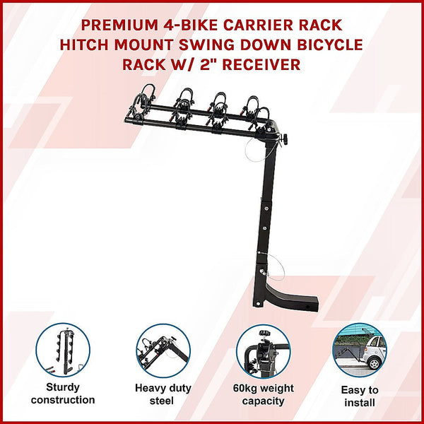 Randy & Travis Machinery Premium 4 Bike Carrier Rack Hitch Mount Swing Down Bicycle W/ 2" Receiver Car Racks