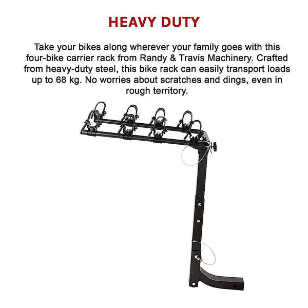 Randy & Travis Machinery Premium 4 Bike Carrier Rack Hitch Mount Swing Down Bicycle W/ 2" Receiver Car Racks