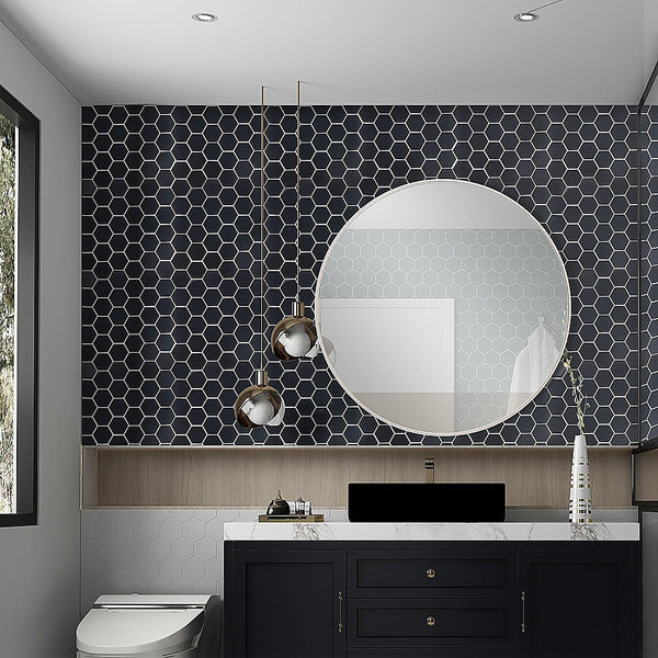 Randy & Travis Machinery Tiles 3D Peel And Stick Wall Hexagonal Mosaic Black 10 Sheets Wall Stickers