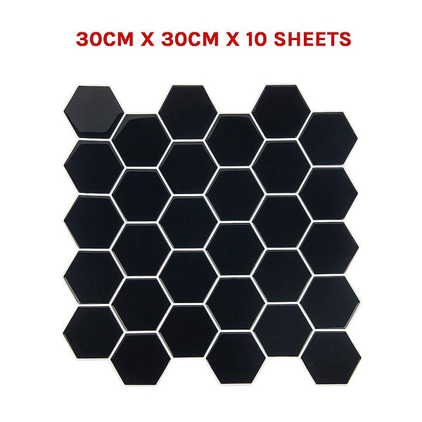 Randy & Travis Machinery Tiles 3D Peel And Stick Wall Hexagonal Mosaic Black 10 Sheets Wall Stickers