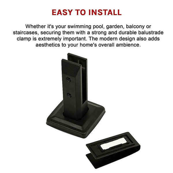 Bariloche Balustrade Black Glass Clamp 304 Stainless Spigot Pool Fencing Fence Pool Equipment Parts