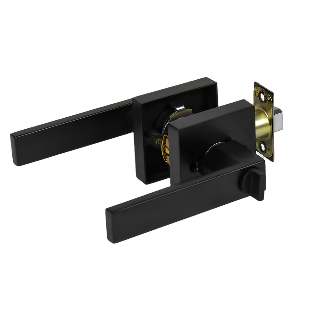 Door Handle Set Lever Privacy Function Square Black Door Locks & Lock Mechanisms