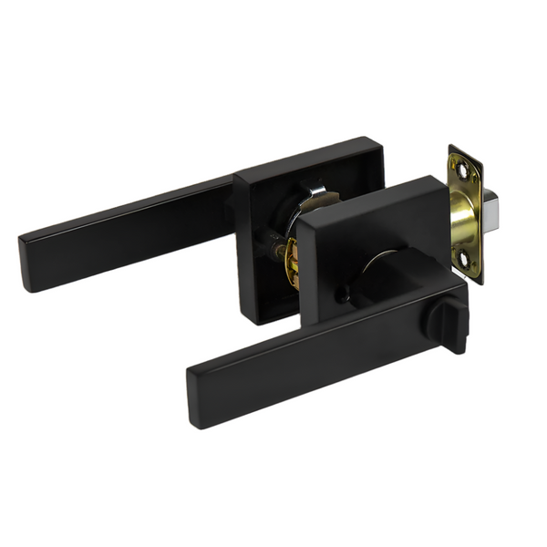 Door Handle Set Lever Privacy Function Square Black Door Locks & Lock Mechanisms