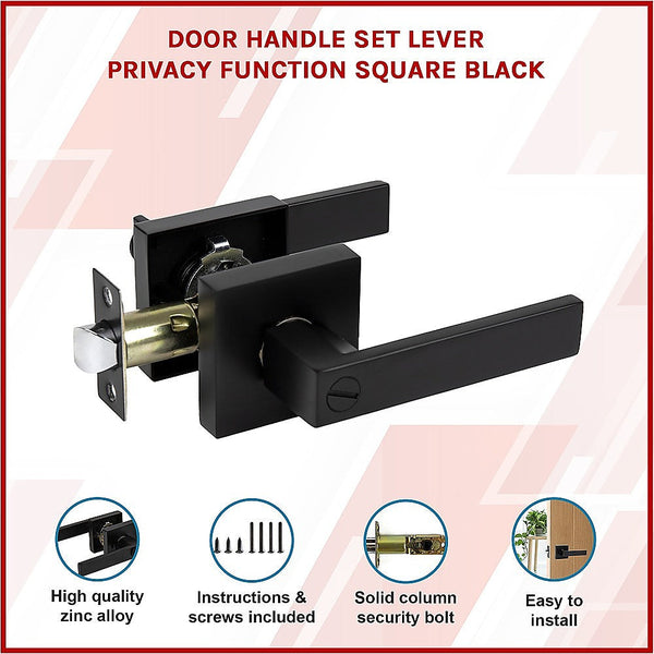 Door Handle Set Lever Privacy Function Square Black Door Locks & Lock Mechanisms