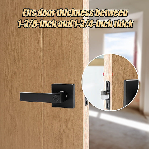 Door Handle Set Lever Privacy Function Square Black Door Locks & Lock Mechanisms