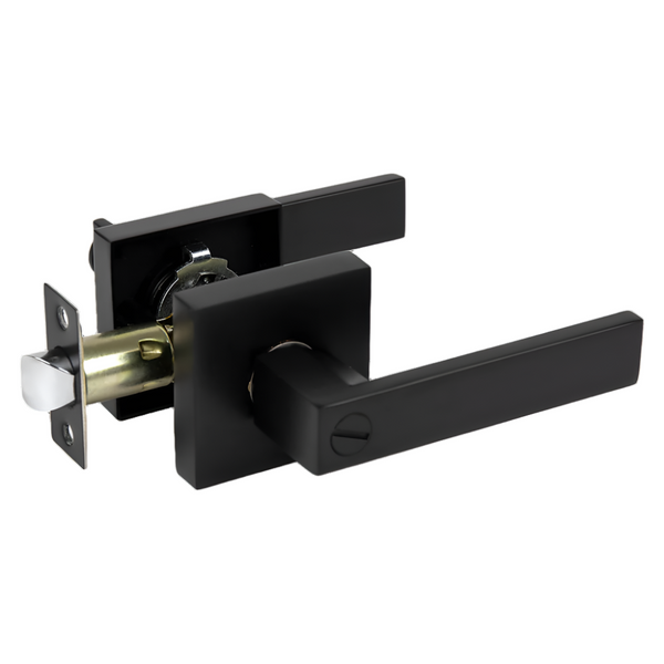 Door Handle Set Lever Privacy Function Square Black Door Locks & Lock Mechanisms
