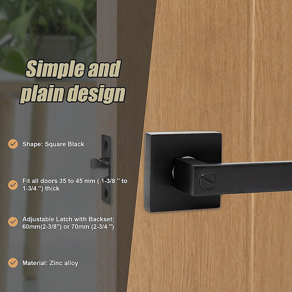 Door Handle Set Lever Privacy Function Square Black Door Locks & Lock Mechanisms