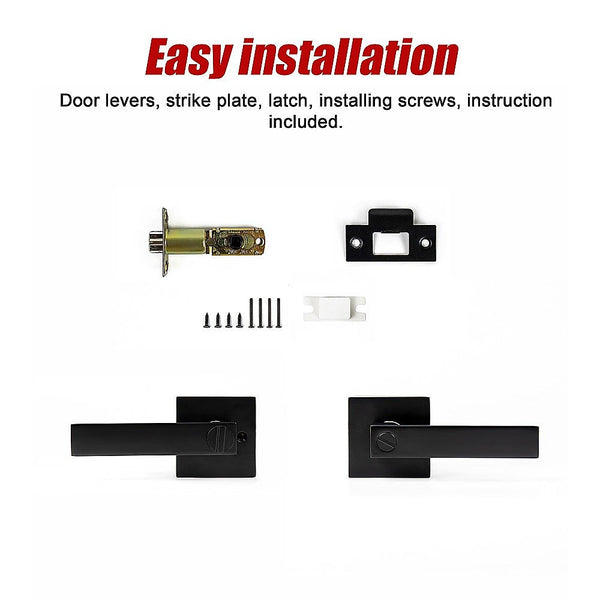 Door Handle Set Lever Privacy Function Square Black Door Locks & Lock Mechanisms