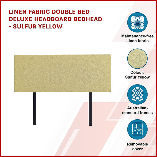 Palermo Linen Fabric Double Bed Deluxe Headboard Bedhead Sulfur Yellow Headboards & Footboards