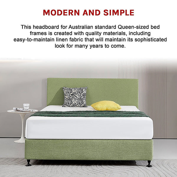 Palermo Linen Fabric Queen Bed Deluxe Headboard Bedhead Olive Green Headboards & Footboards