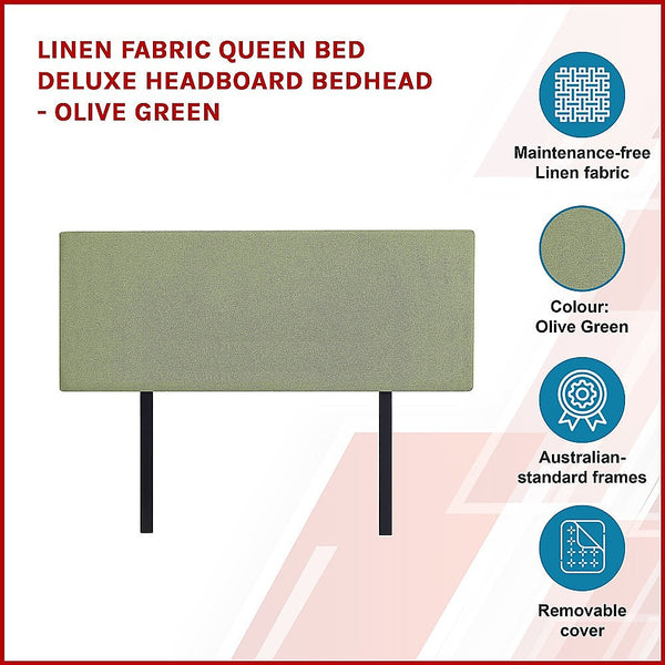 Palermo Linen Fabric Queen Bed Deluxe Headboard Bedhead Olive Green Headboards & Footboards