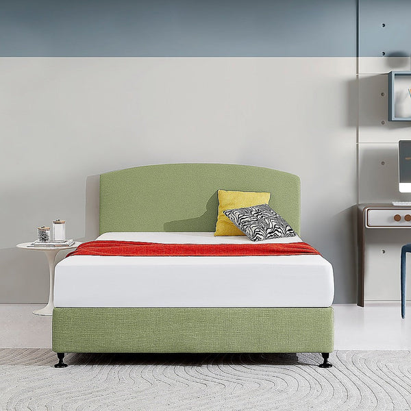 Palermo Linen Fabric Queen Bed Curved Headboard Bedhead Olive Green Headboards & Footboards