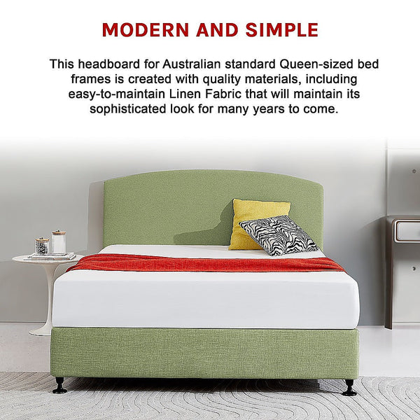 Palermo Linen Fabric Queen Bed Curved Headboard Bedhead Olive Green Headboards & Footboards