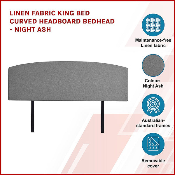 Palermo Linen Fabric King Bed Curved Headboard Bedhead Night Ash Headboards & Footboards