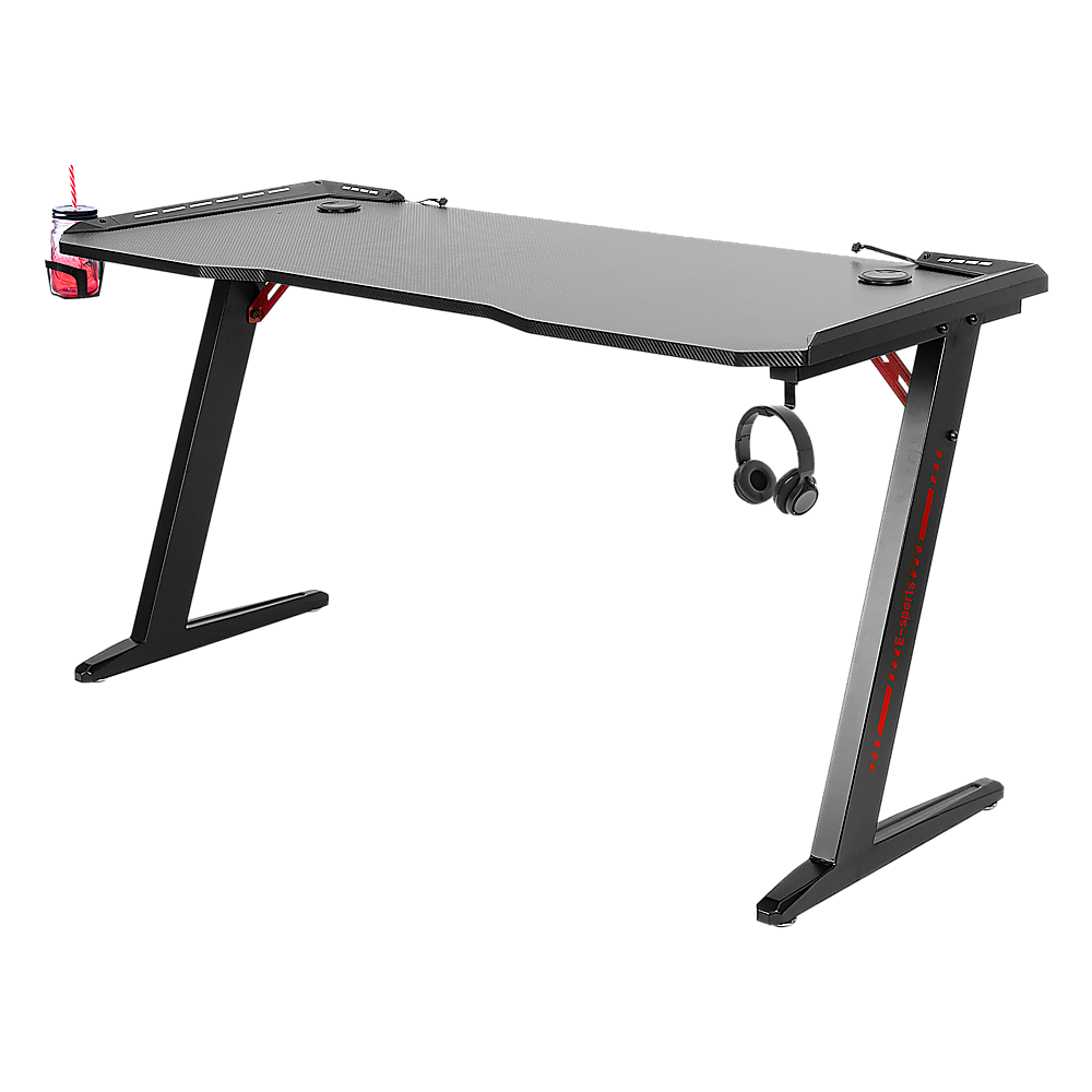 Randy & Travis Machinery Led Gaming Desk Computer Table With Cup Holder Headphone Hook Cable Hole Home Office Desks