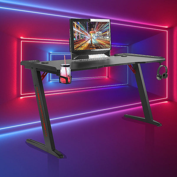 Randy & Travis Machinery Led Gaming Desk Computer Table With Cup Holder Headphone Hook Cable Hole Home Office Desks