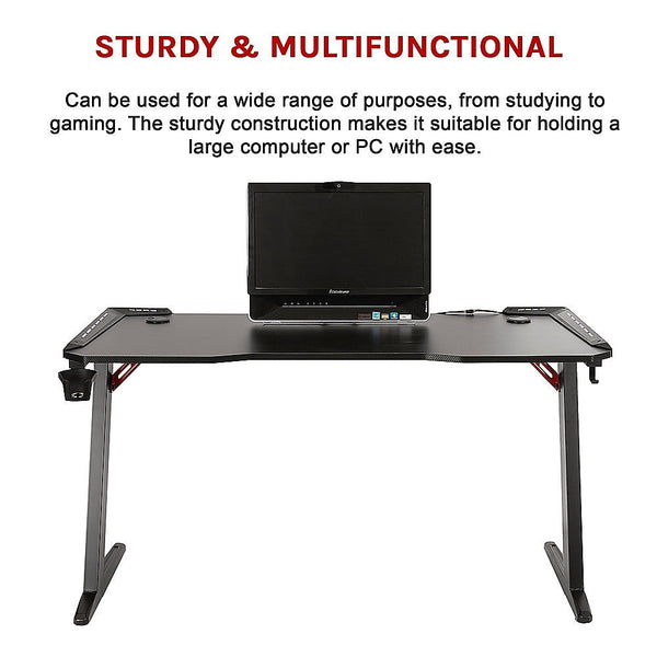Randy & Travis Machinery Led Gaming Desk Computer Table With Cup Holder Headphone Hook Cable Hole Home Office Desks