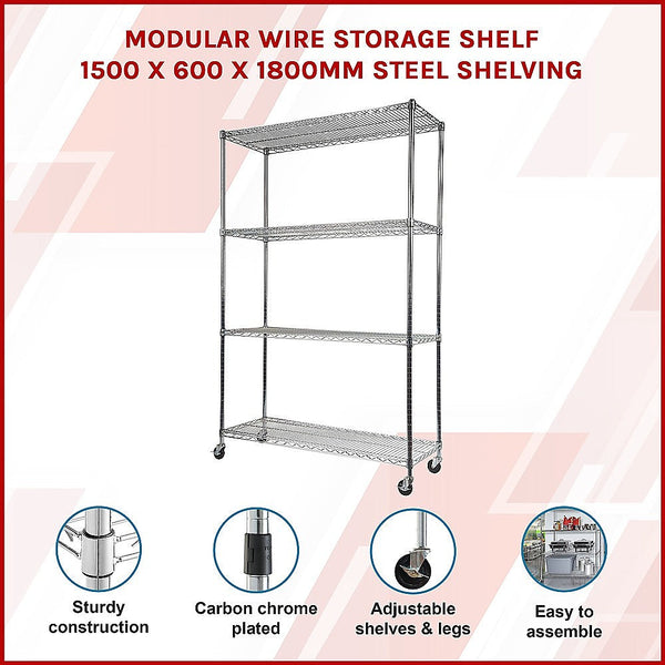 Palermo Modular Wire Storage Shelf 1500 X 600 1800Mm Steel Shelving Tool Shelving & Racking Systems