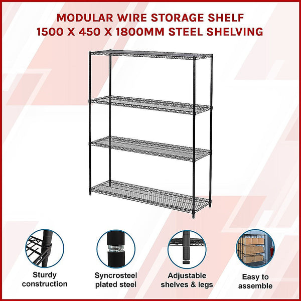 Palermo Modular Wire Storage Shelf 1500 X 450 1800Mm Steel Shelving Tool Shelving & Racking Systems