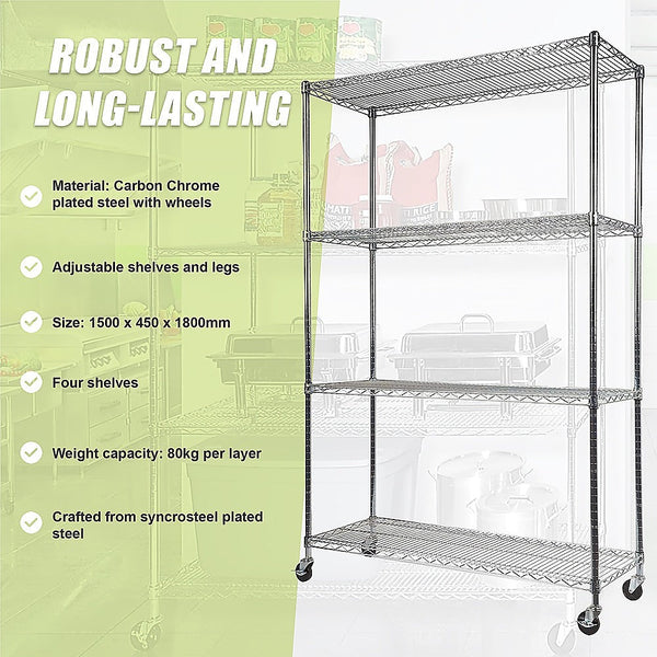 Palermo Modular Wire Storage Shelf 1500 X 450 1920Mm Steel Shelving With Wheels Wall Shelves