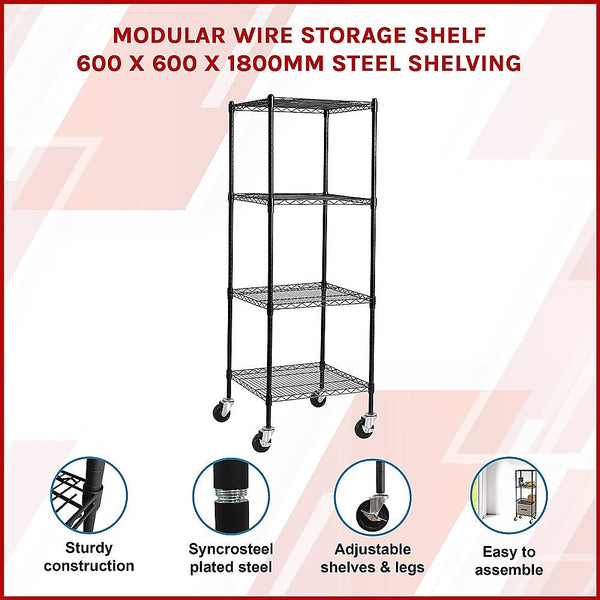 Palermo Modular Wire Storage Shelf 600 X 1800Mm Steel Shelving Wall Shelves