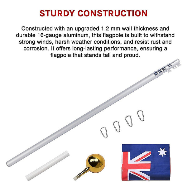 9.1M Kit Telescopic Heavy Duty 16 Gauge Aluminium With Flag Pole