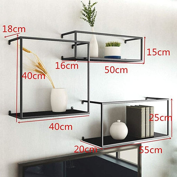 Randy & Travis Machinery Floating Shelves Retro Ledge Black Metal Display Stand Wall Shelves