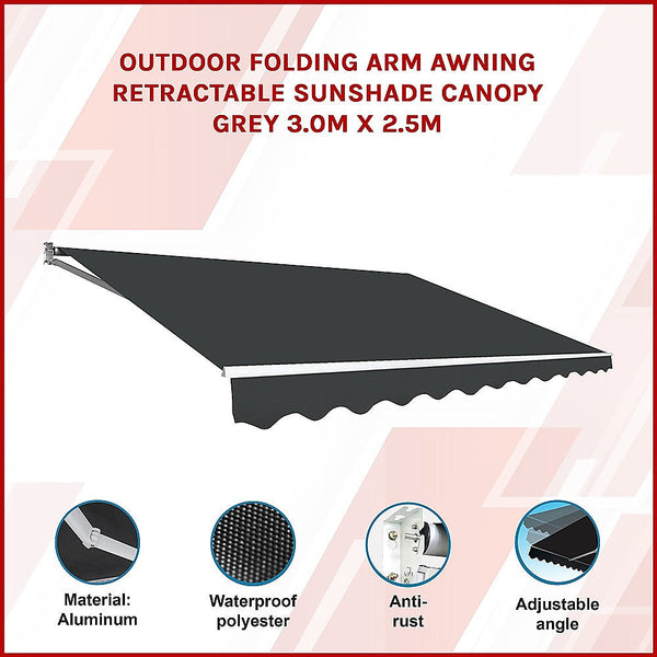 Bariloche Outdoor Folding Arm Awning Retractable Sunshade Canopy Grey 3.0M X 2.5M Awning & Canopy Parts