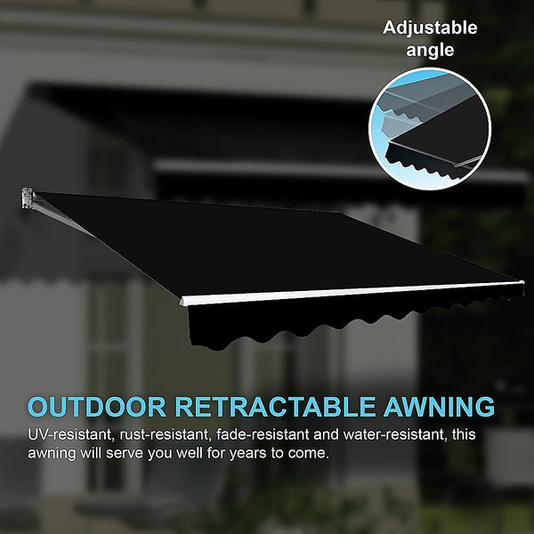 Bariloche Outdoor Folding Arm Awning Retractable Sunshade Canopy Black 4.0M X 2.5M Awning & Canopy Parts