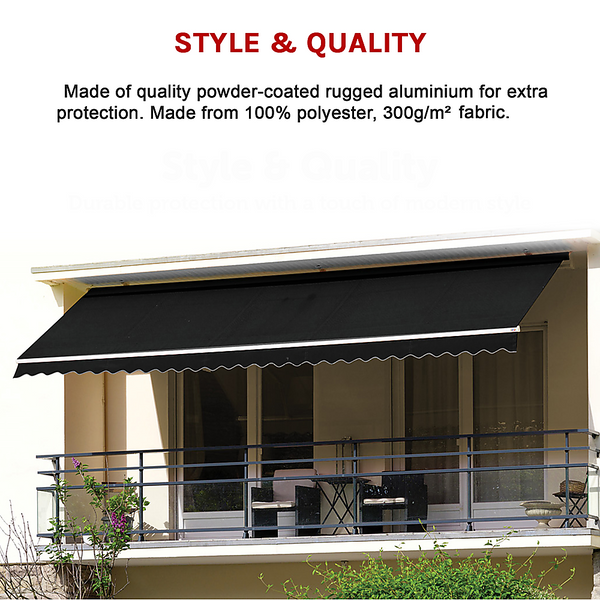 Bariloche Outdoor Folding Arm Awning Retractable Sunshade Canopy Black 5.0M X 2.5M Awning & Canopy Parts