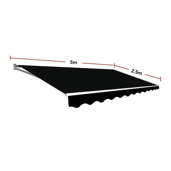 Bariloche Outdoor Folding Arm Awning Retractable Sunshade Canopy Black 5.0M X 2.5M Awning & Canopy Parts