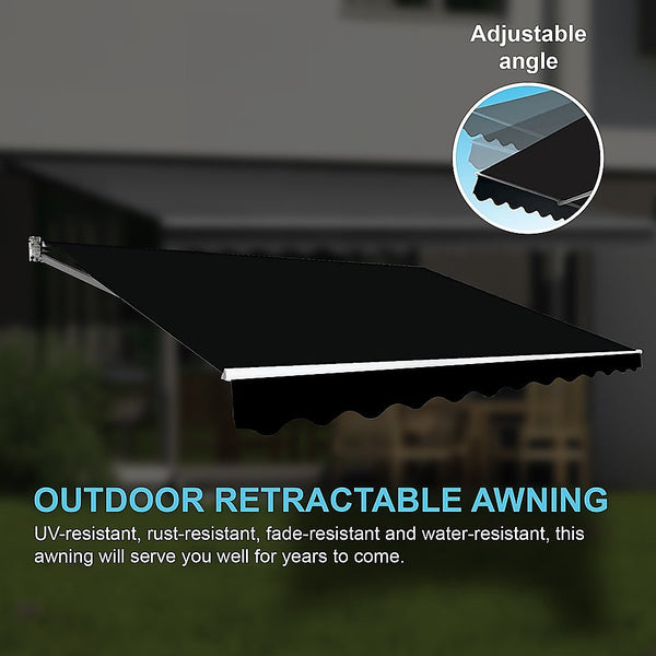 Bariloche Outdoor Folding Arm Awning Retractable Sunshade Canopy Black 5.0M X 3.0M Awning & Canopy Parts