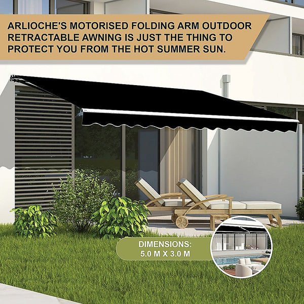 Bariloche Outdoor Folding Arm Awning Retractable Sunshade Canopy Black 5.0M X 3.0M Awning & Canopy Parts