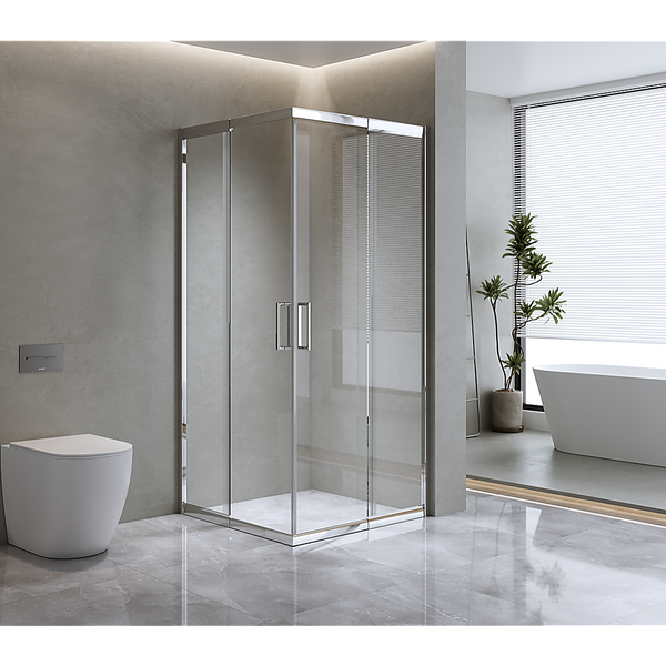 Della Francesca 1200X1100mm Double Sliding Door Glass Shower Screen In Chrome Shower Doors