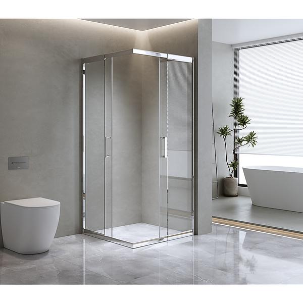 Della Francesca 1100X1100mm Double Sliding Door Glass Shower Screen In Chrome Shower Doors