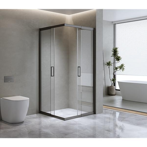 Della Francesca 1200X1100mm Double Sliding Door Glass Shower Screen In Black Shower Doors