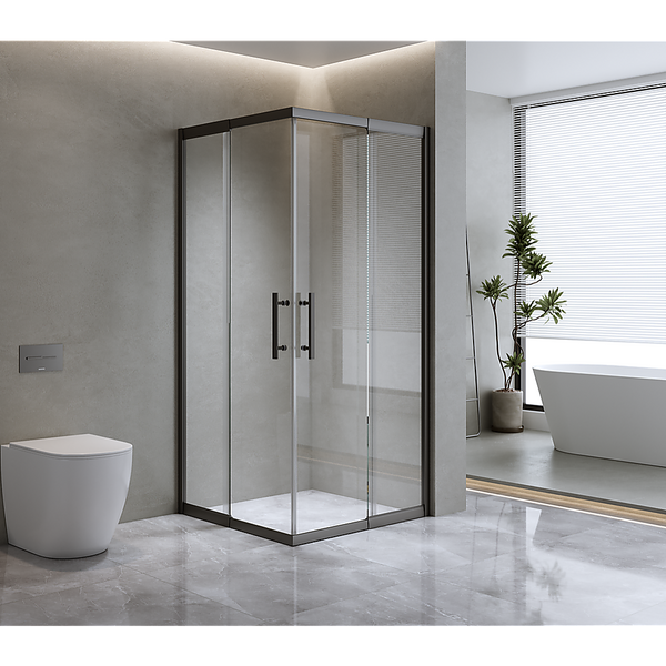 Della Francesca 1200X1100mm Double Sliding Door Glass Shower Screen In Black Shower Doors