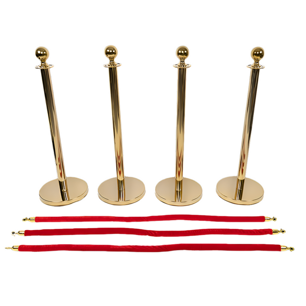 Randy & Travis Machinery 4 X Queue Barriers + 3 Ropes Exhibition Crowd Control Bollards Safety Cones Posts Barriers