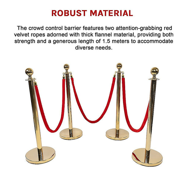 Randy & Travis Machinery 4 X Queue Barriers + 3 Ropes Exhibition Crowd Control Bollards Safety Cones Posts Barriers
