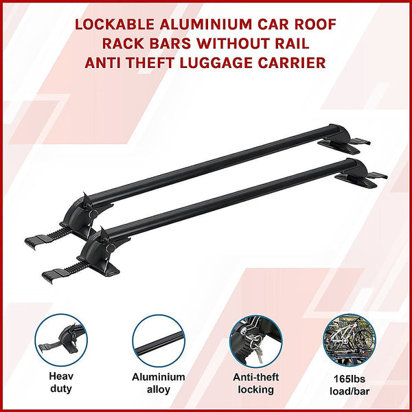 Bariloche Lockable Aluminium Car Roof Rack Bars Without Rail Anti Theft Luggage Carrier Roof Racks