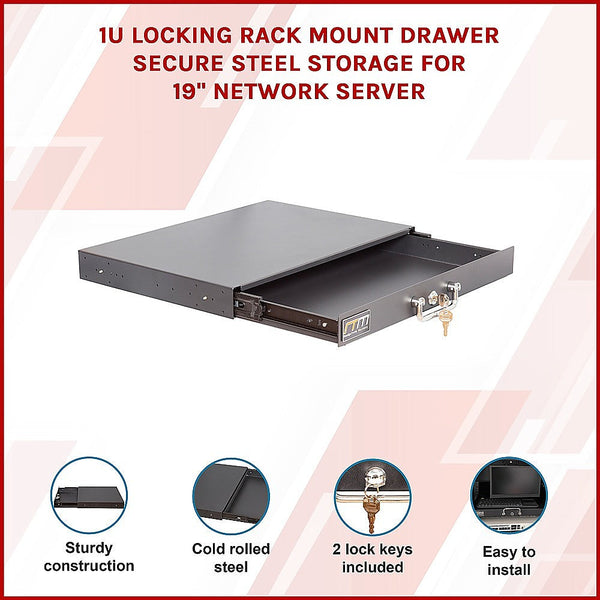Randy & Travis Machinery 1U Locking Rack Mount Drawer Secure Steel Storage For 19" Network Server Rackmount Cabinets & Frames