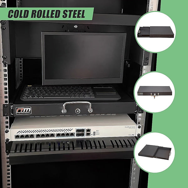 Randy & Travis Machinery 1U Locking Rack Mount Drawer Secure Steel Storage For 19" Network Server Rackmount Cabinets & Frames